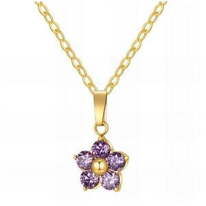 FLOWER NECKLACE, 18K GOLD PLATED STEEL with purple stones
